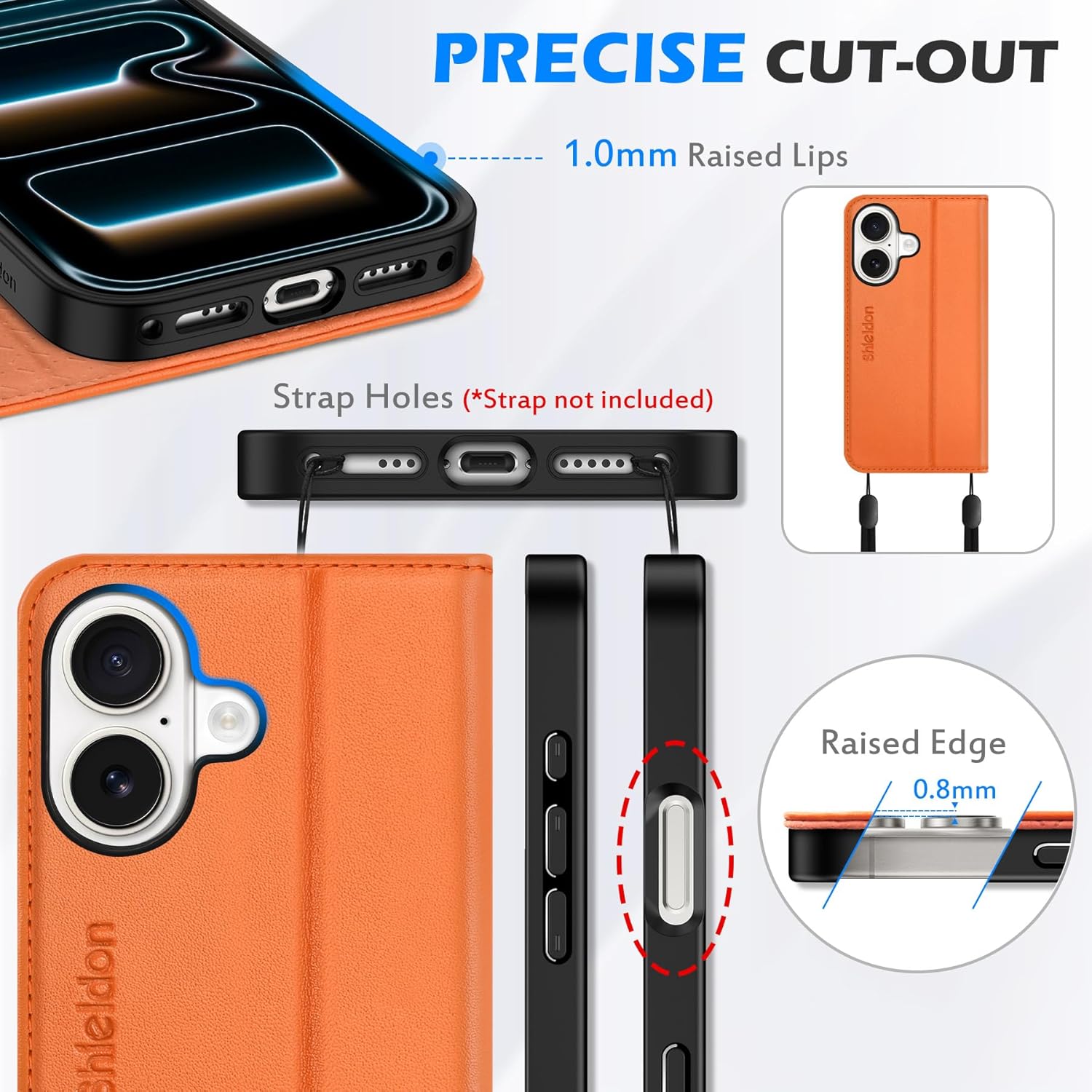 SHIELDON Genuine Leather Case Wallet for iPhone 17 6.3-inch 2025 | Folio Design, Magnetic Closure, Kickstand, RFID Blocking Credit Card Slots, Full Protection, Soft Phone Cover - Orange