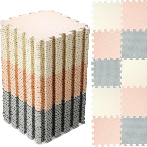 Nuanchu Juego de 60 piezas de rompecabezas de espuma para niños, tapete de juego de espuma de color sólido con bordes entrelazados, alfombra de
