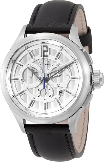 Breil Men's 939 Swiss-Made Chronograph Watch BW0531 with 44mm Stainless Steel Case, Silver Dial, and Black Leather Strap
