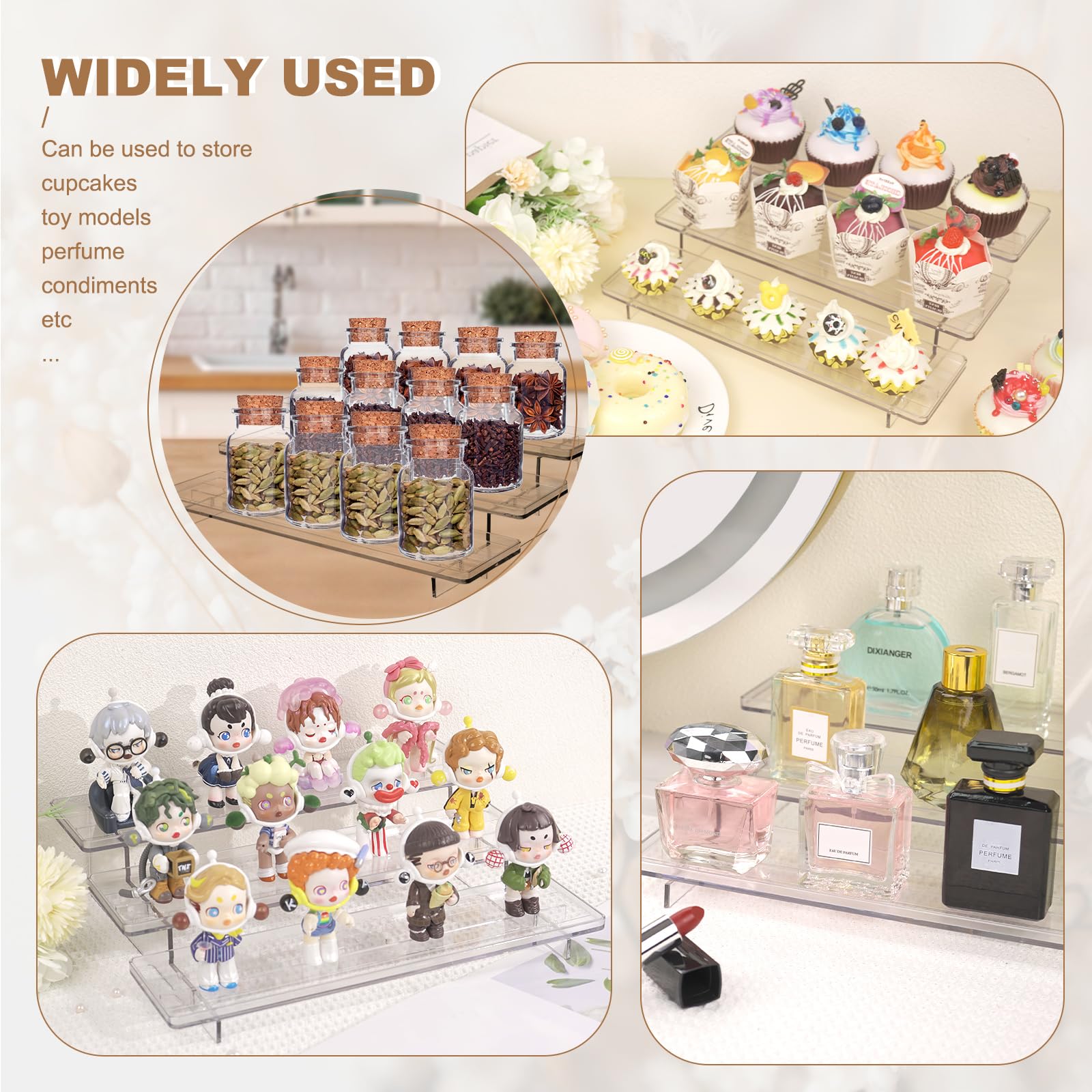 2 Pack 3-stufige Acrylständer für Displays, 12 Inch Clear Display Stand Risers Regal für Cupcakes Parfums Figurines, Tisch-Cupcake-Ständer zum Dekorieren und Organisieren (11,8 "x 9,4 "x 3")