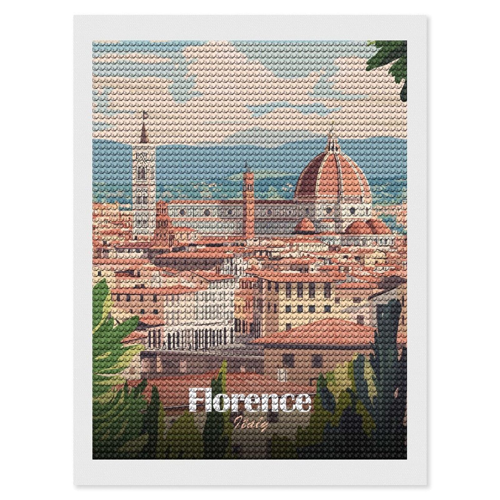 Junmoney Florence, Italy Cityscape Diamond Art Kit 12"x16", Gift Idea, for Family Craft Time, Mindful Craft Activity, Boho Decor, Relaxing DIY Hobby