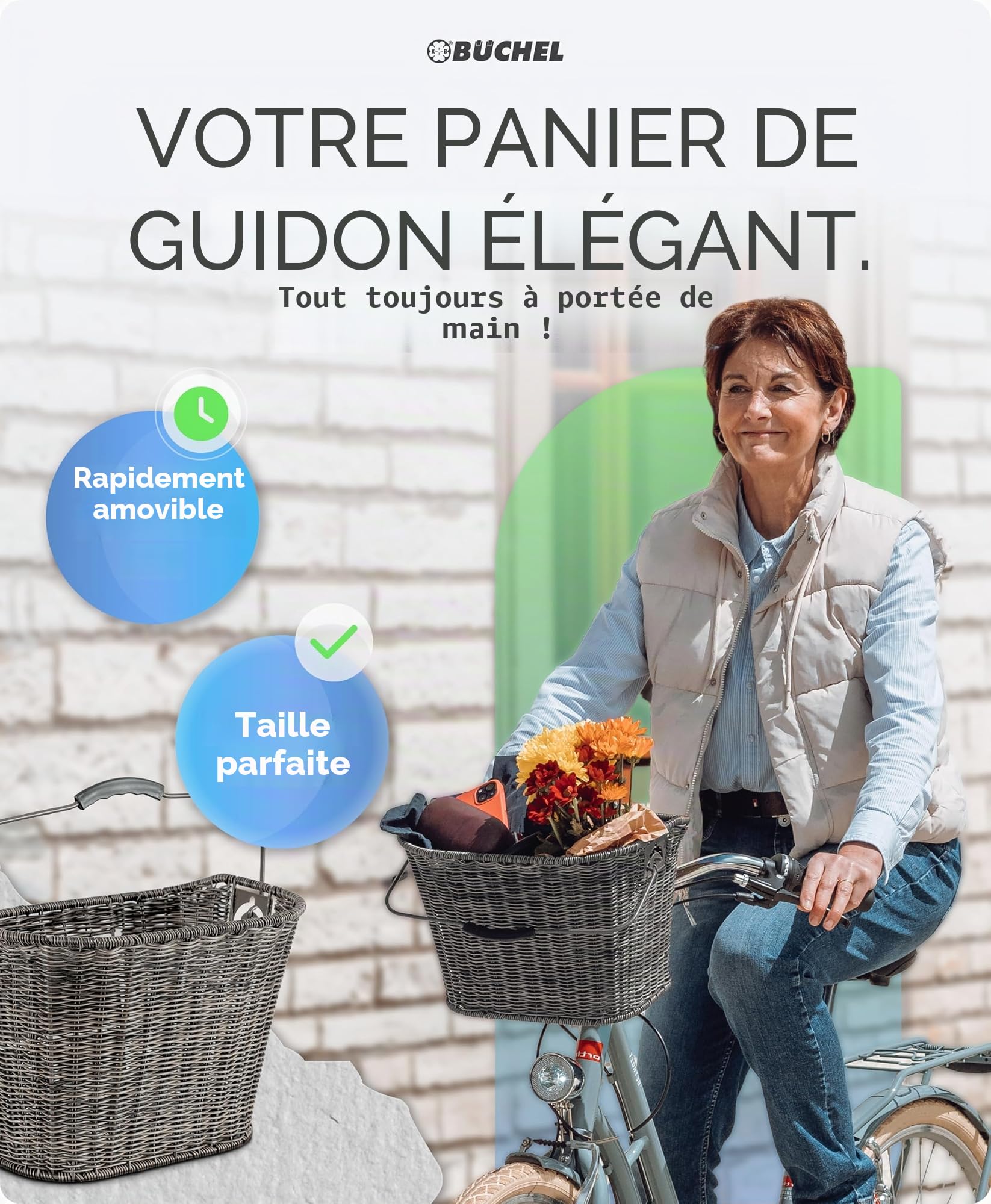 Büchel Panier de vélo Avant en polyrotin I avec Montage Rapide innovant - Panier de vélo pour l'avant 35 x 26 x 25 cm - Panier de Guidon de vélo