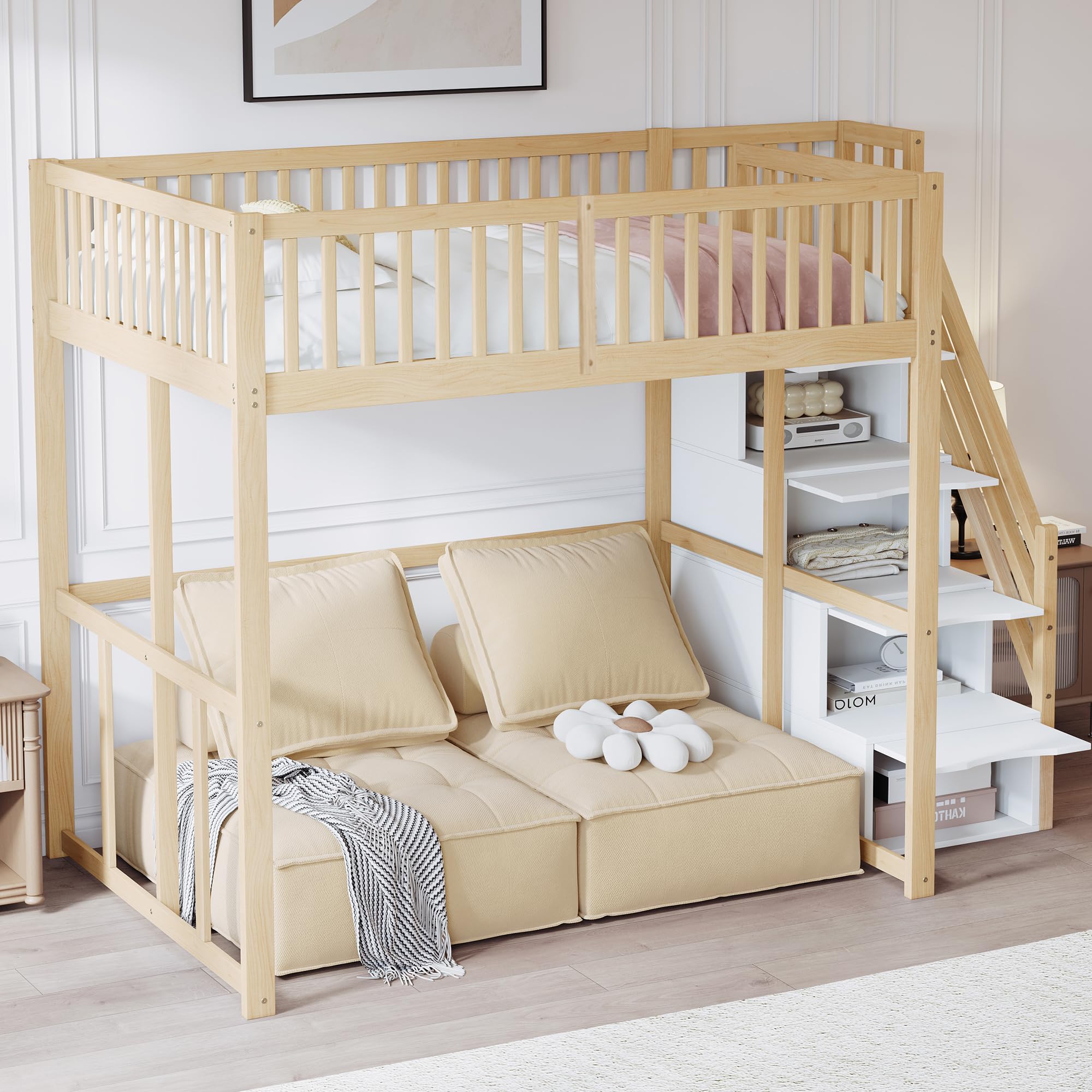 Kinderbed 90 x 200 cm - Tienerbed met 2 lades - Wit hout - zonder matras