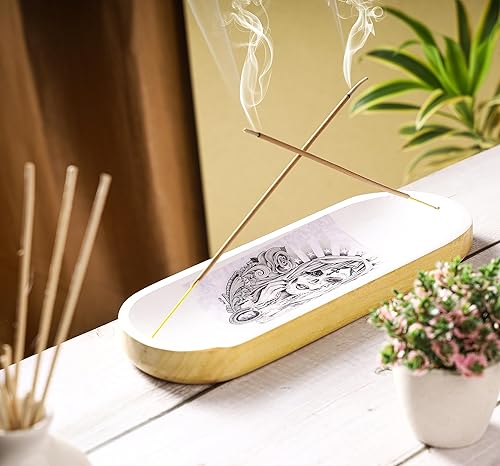 Miniatura 3 de Bless-International - Bandeja tradicional hecha a mano, soporte de madera para incienso, soporte para aromaterapia, meditación, yoga (niña ángel, 11