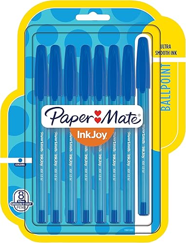 Paper Mate InkJoy 100ST - Bolígrafos de punta media, color azul, paquete de 8 (1961305)