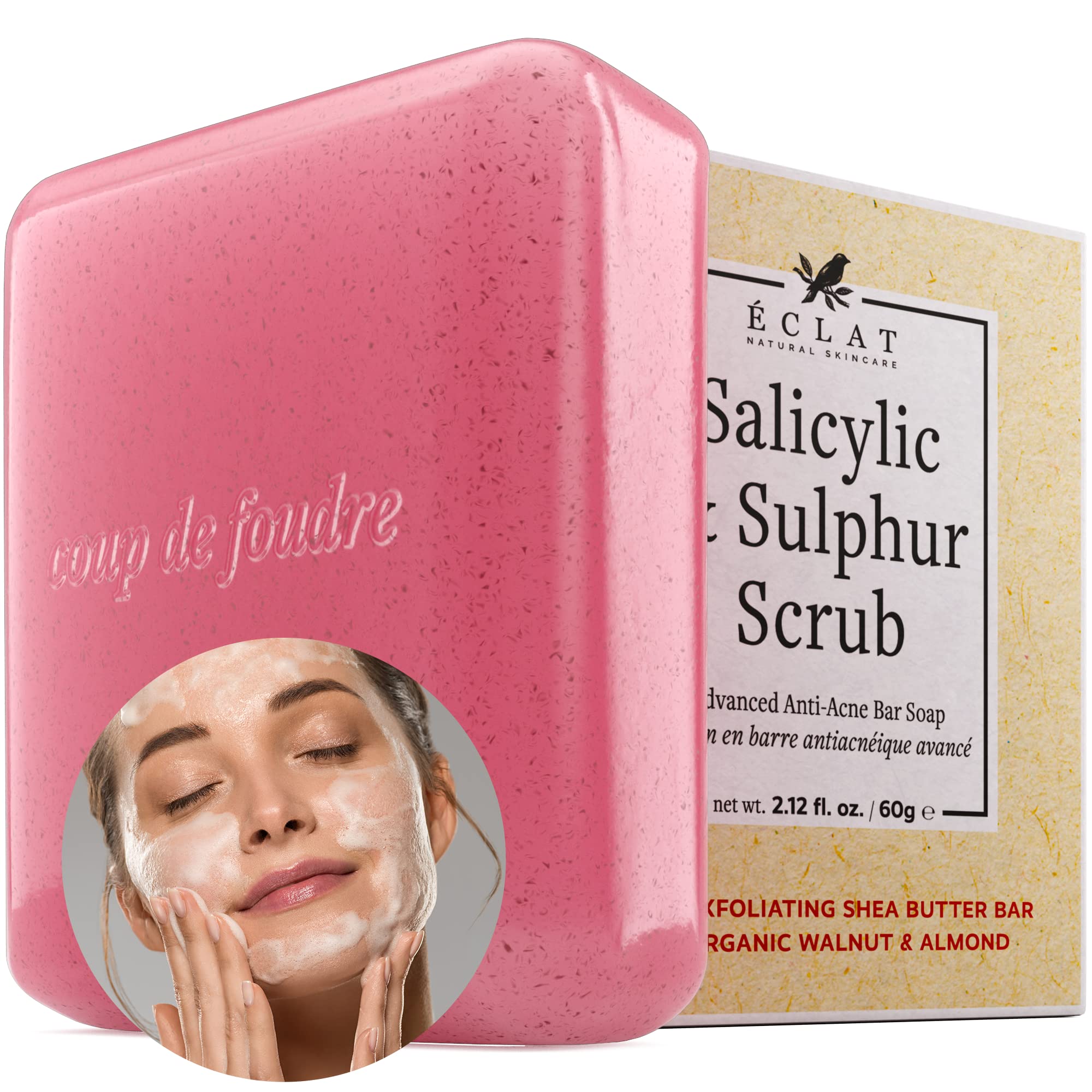 Salicylic & Sulphur Soap Bar – Powerful Triple-Milled Anti Acne Soap, Face Soap Bar – Paraben fee with 5+ Antioxidants, Salicylic Acid Soap – Soothing with Natural Nourishes, Sulphur Face Wash