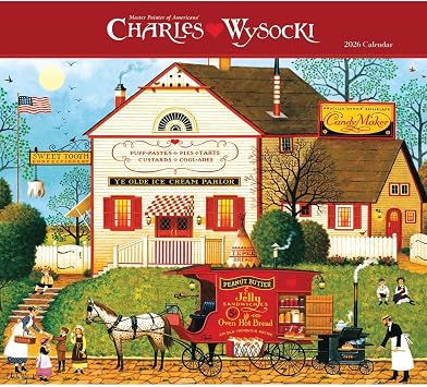 Carousel Calendars Charles Wysocki Americana Deluxe Wall Calendar 2026 Timeless Vintage Scenes, Premium Large Format Calendar Jan-Dec 2026, 12 14