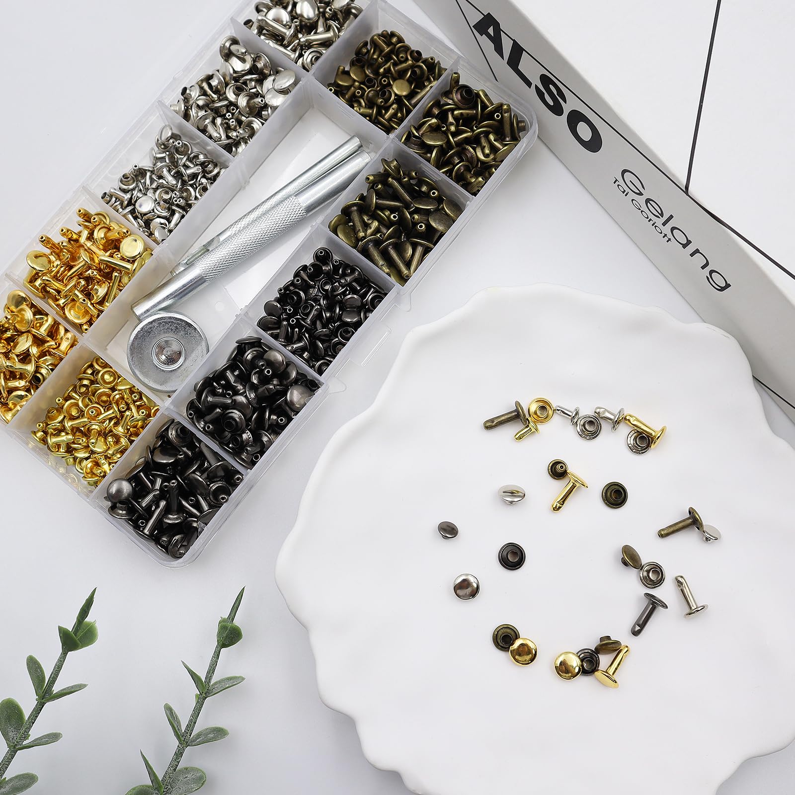 480 Rivetti In Ottone Per Pelle Con Attrezzi | 3 Misure E 4 Colori | Kit Fai Date Per Riparazioni E Decorazioni