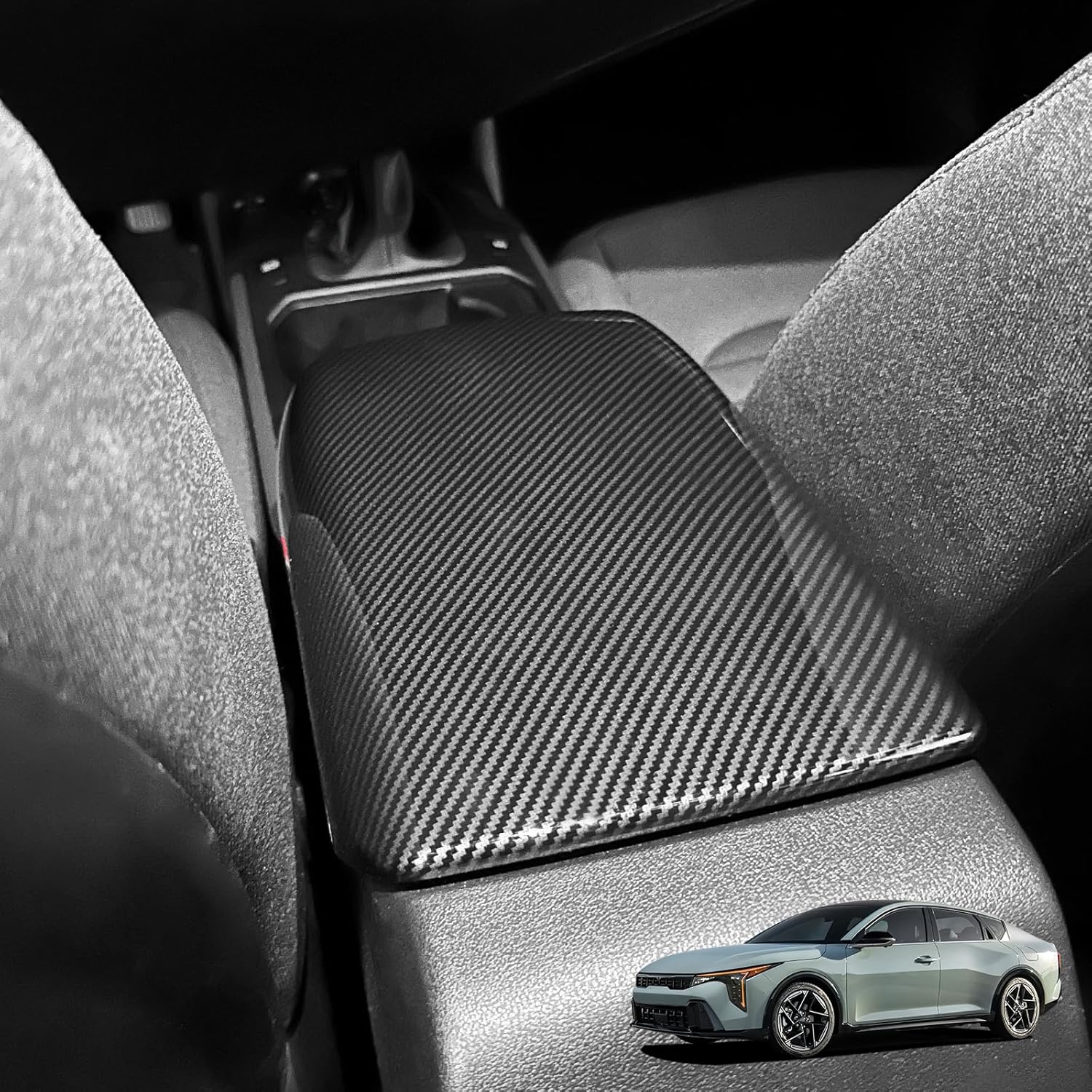 YOUTOOCAR Center Console Armrest Cover Compatible with Kia K4 2025-2026 Accessories (Carbon Fiber Pattern)