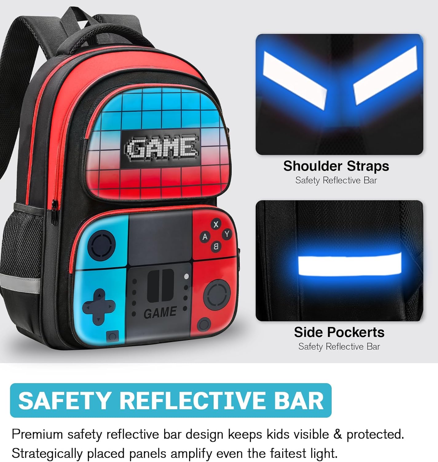 Boys Backpack for School, 17.3″ Gamer Backpack For Kids, Muti-Pockets Gaming Bookbag For Elementary Middle School Age 6-14
