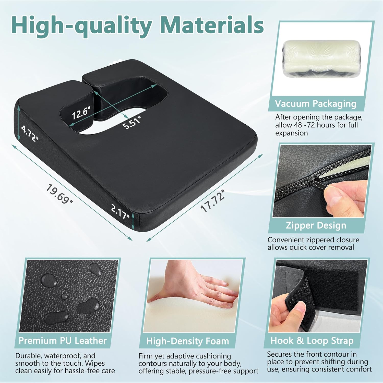 KAAMOS Breast Pillow for Massage Table Bolster, Massage Breast Support Wedge Pillow, Face Down Chest Pillows for Sleeping, PU Leather Prone Cushion Bolsters for Stomach Sleeper, Spa, After Surgery