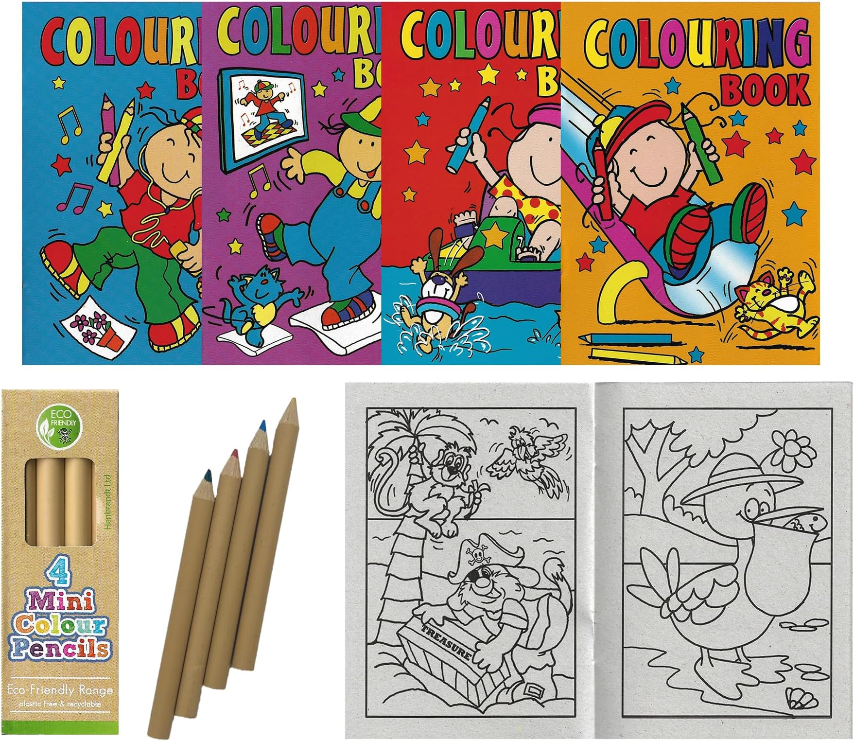 Pack of 10 A6 Kids Colouring Books and 10 Packs of Colouring Pencils | Mini Colouring Books for Party Bags in Assorted Designs, Childrens Party Bag Fillers for Toddlers