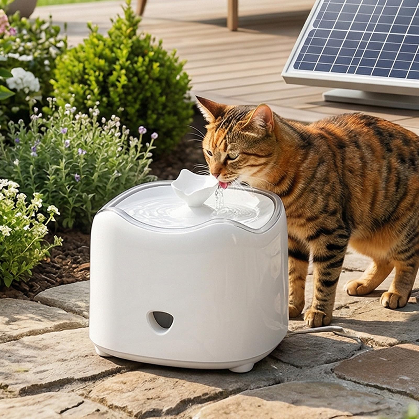 Fontana Solare per Gatti, Automatica, per Piccoli Animali all'aperto, 1,8 L |Con Efficiente Pannello in Silicio Monocristallino, Distributore di Acqua per Animali in Plastica Senza BPA,