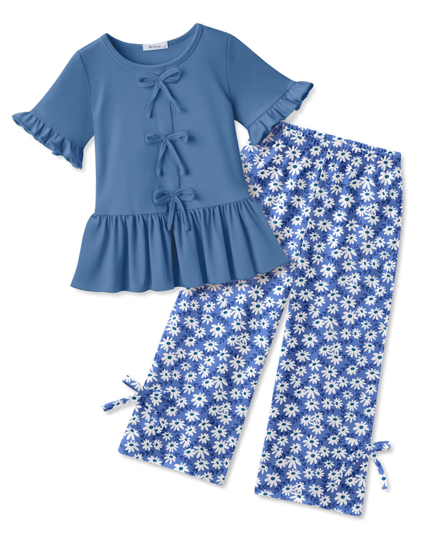 Arshiner Girls Clothes 2 Piece Outfits Butterfly Knot Top and Wide Leg Pant
