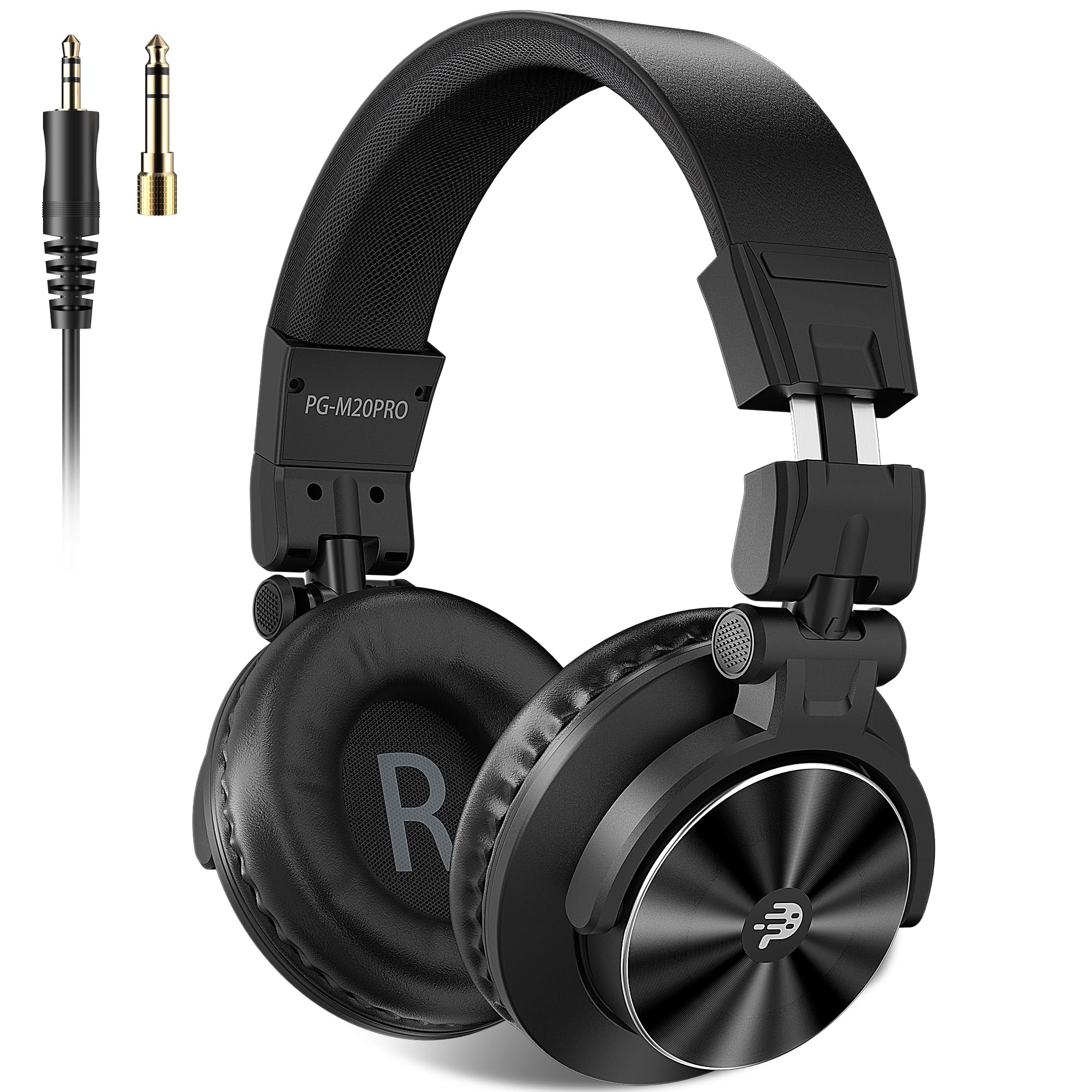PUPGSIS Studio Monitor Headphones: Wired Over Ear Headphones - Professional 40kHz Hi-Res DJ Stereo Headphones - 1/4 to 3.5mm Audio Jack for Recording/Mixing/Podcast/Guitar/Piano