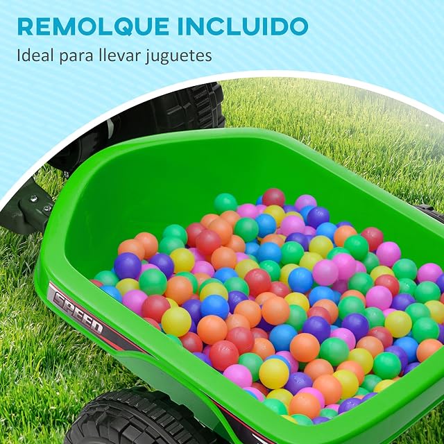 Foto 3 de 8 de HOMCOM Quad Eléctrico para Niños con Remolque 6V 18-36 Meses 2,5 km/h Verde