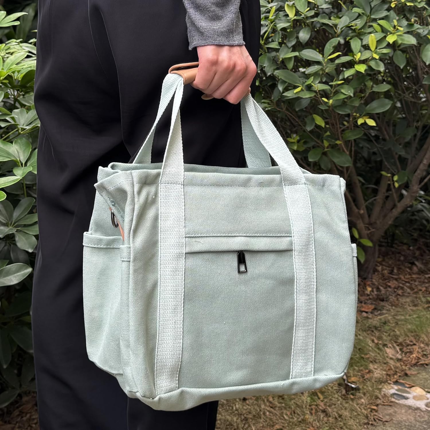 Canvas Tote Bag with Multiple Pockets for Women, Cute Crossbody Shoulder Bag Casual Hobo Messenger Purse Handbag - Image 3