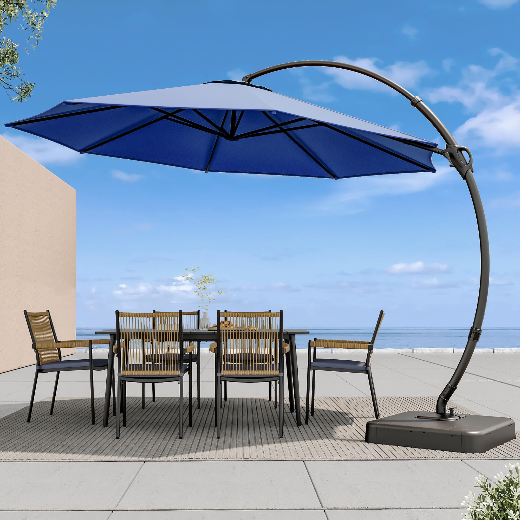 LAUSAINT HOME Outdoor Patio Umbrella with Base included, 12 FT Deluxe Curvy Cantilever Umbrella Offset Hanging umbrella with 360° Rotation for Market,