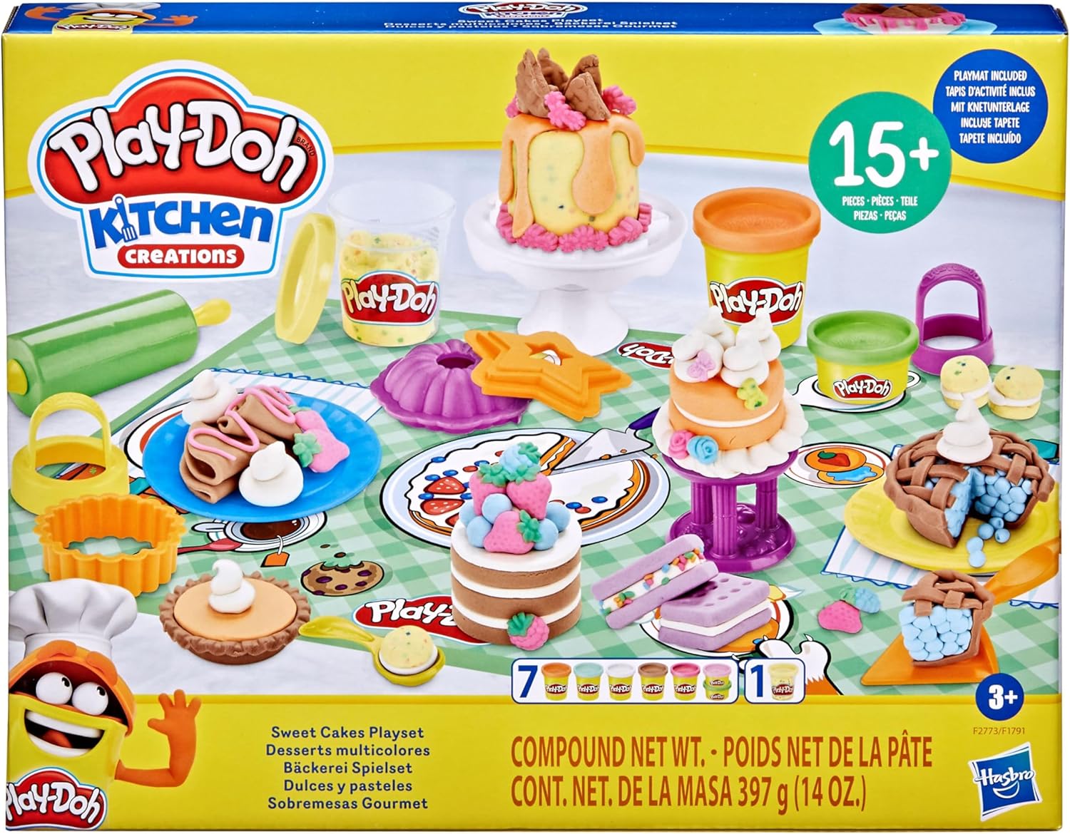 Play-Doh Kitchen Creations - Sweet Cakes Playset with 8 Colors, Playmat, Over 15 Tools