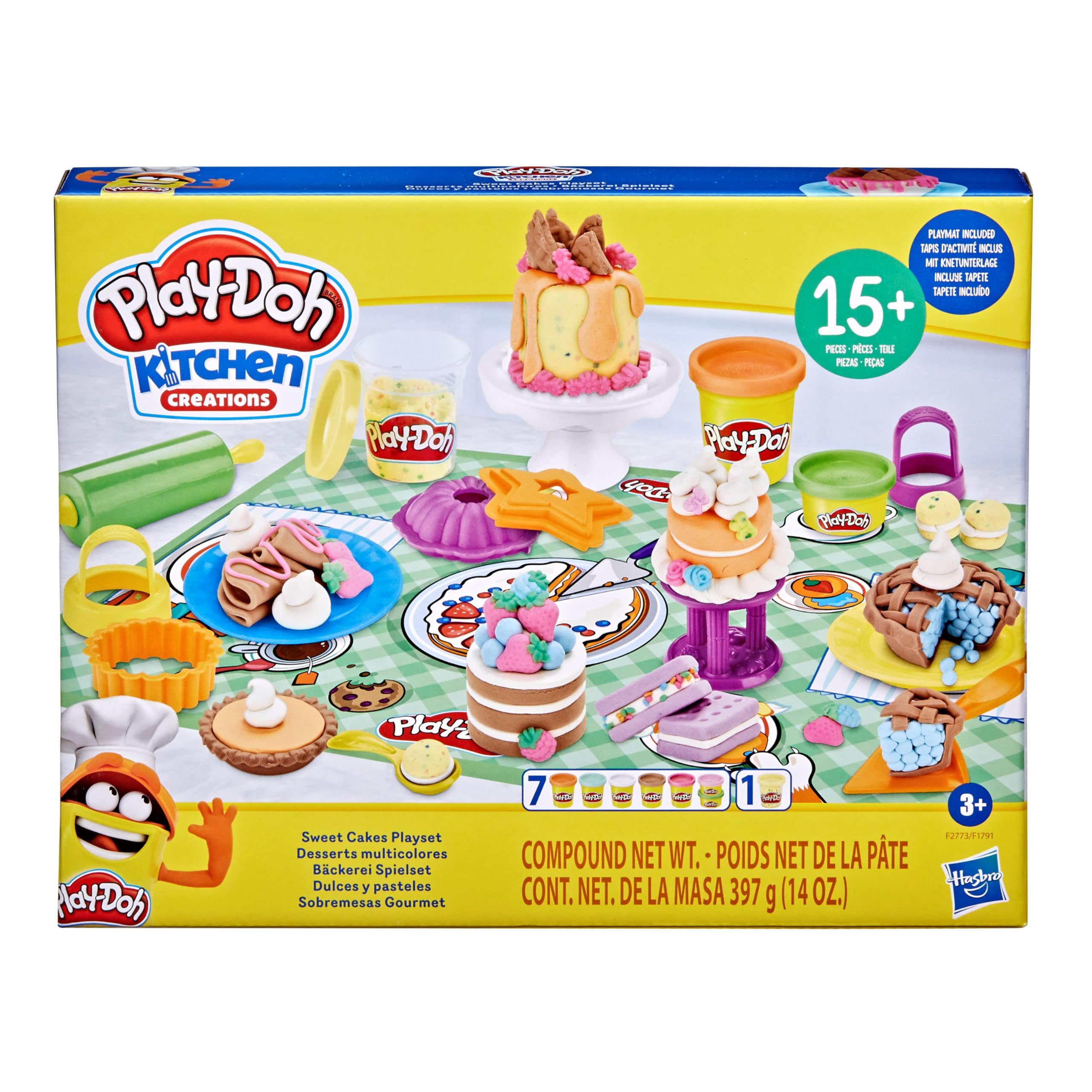 Play-Doh Kitchen Creations - Set da gioco per dolci dolci con 8 colori, tappetino da gioco, oltre 15 strumenti
