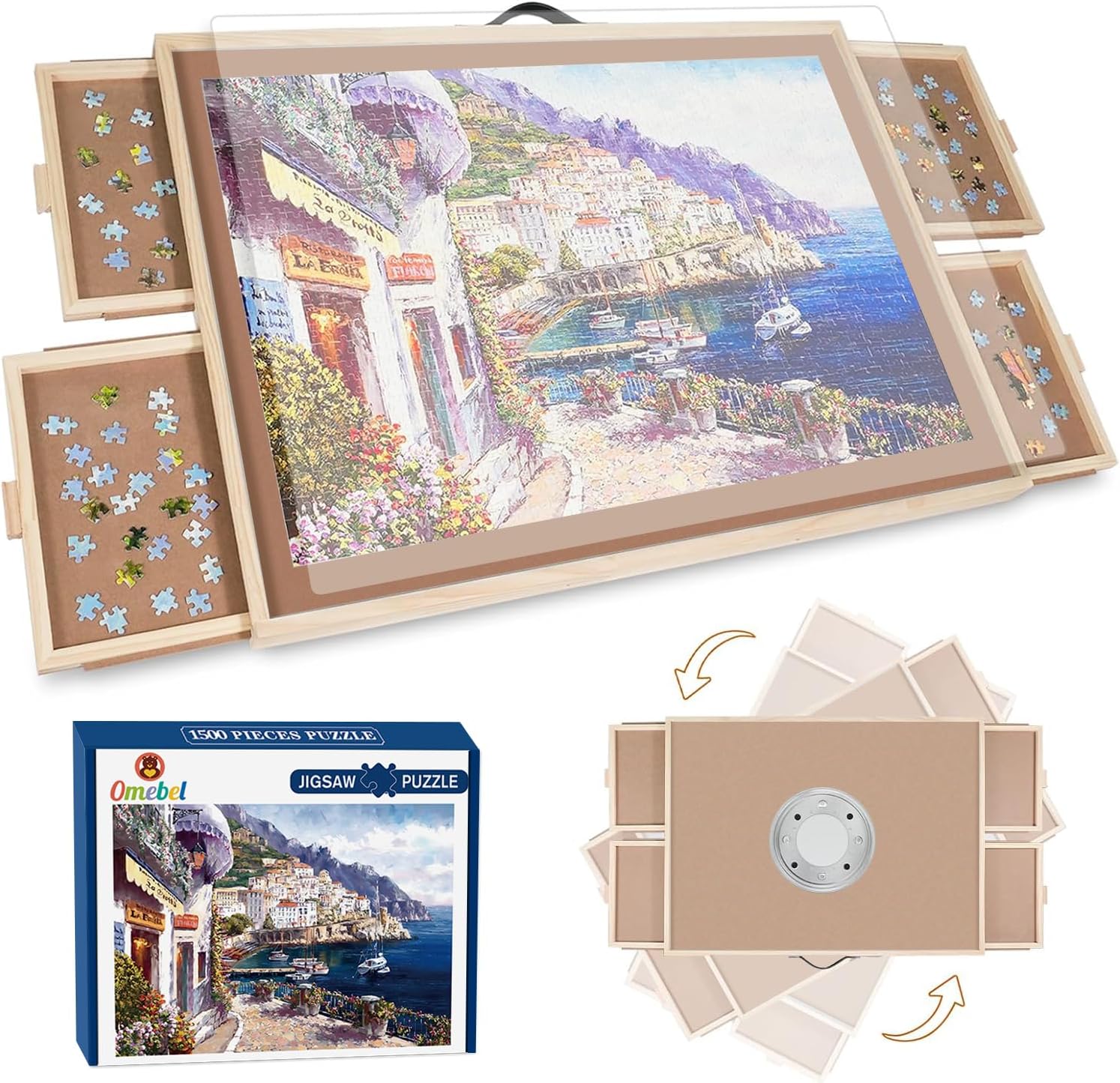 1500 Piece Puzzle Board, 70cm x 90cm Wooden Jigsaw Puzzle Table with ...