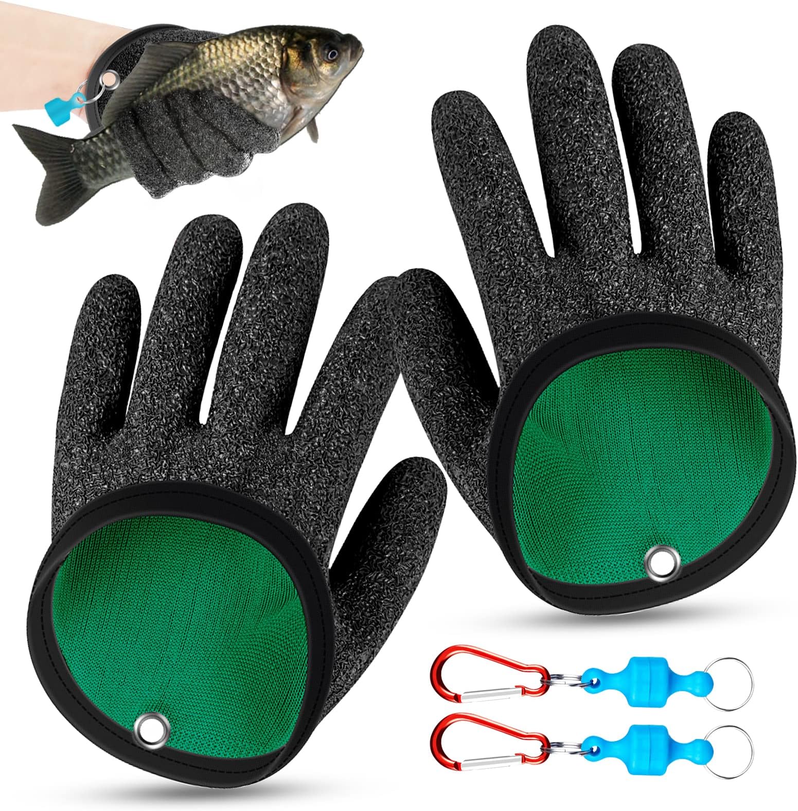 WZYTEU1 pair of fishing gloves, waterproof pike gloves for safe handling of pike, catfish, zander, oysters, crab, with 2 magnetic buckles