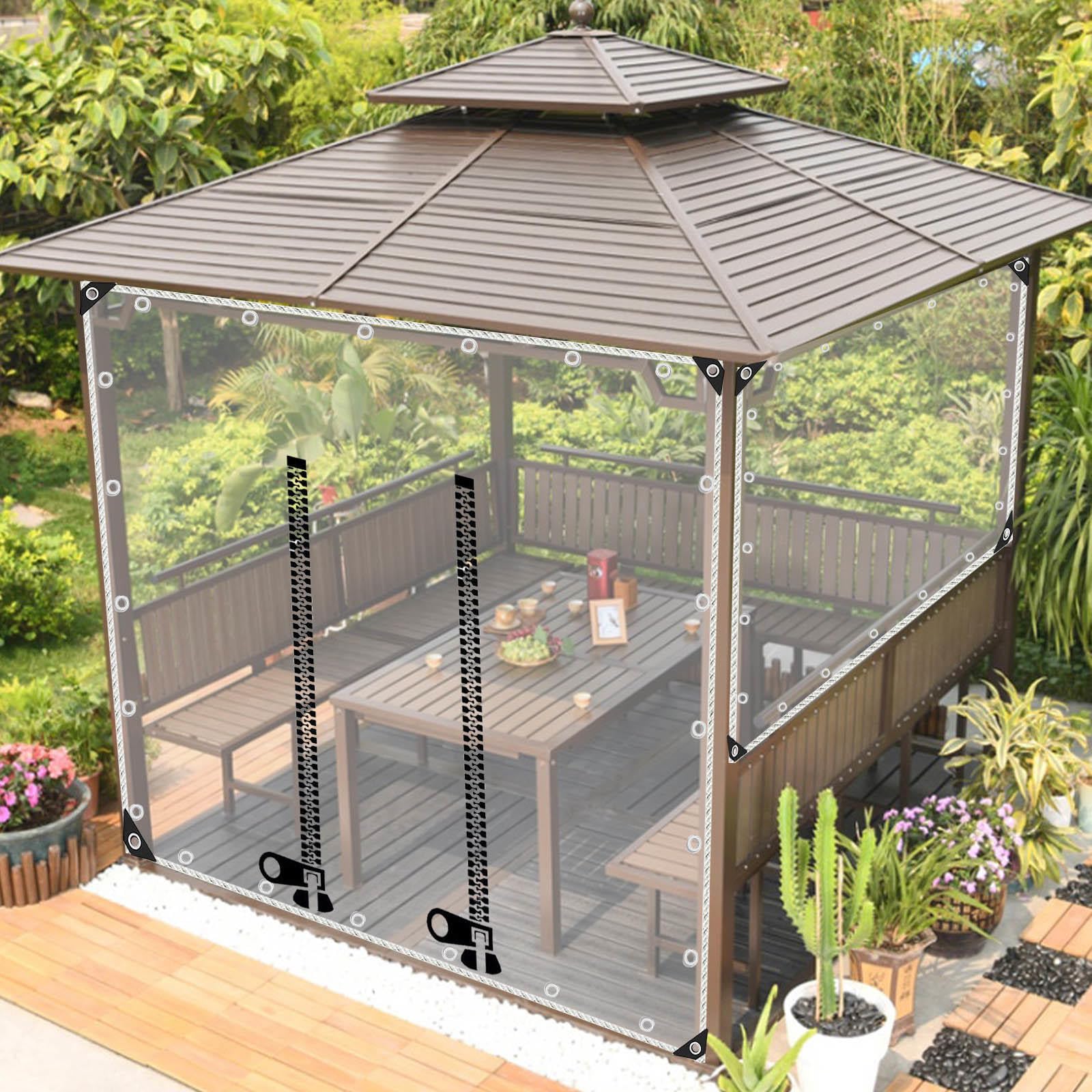 Tarpaulin 1x0.8m,1.2x2.2m,2x3m,2.5x2.8m,Clear Tarps Heavy Duty PVC Vinyl,With Zipper Door,Tarpaulins to Cover Sun and Rain for Garden,Cars,Greenhouses,Multi-purpose Tarp,WxH-3.8x3.3m/12.5x10.8ft