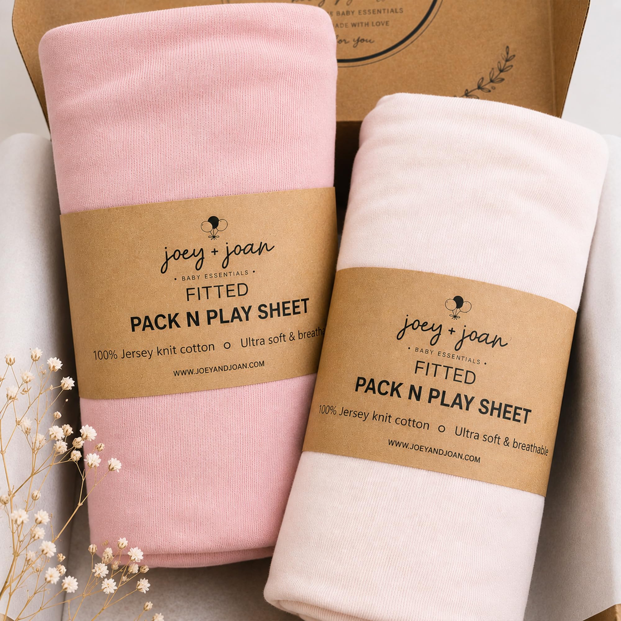 Joey + Joan Travel Crib Sheets for Baby Bjorn, Guava Lotus Travel Crib, 2pk