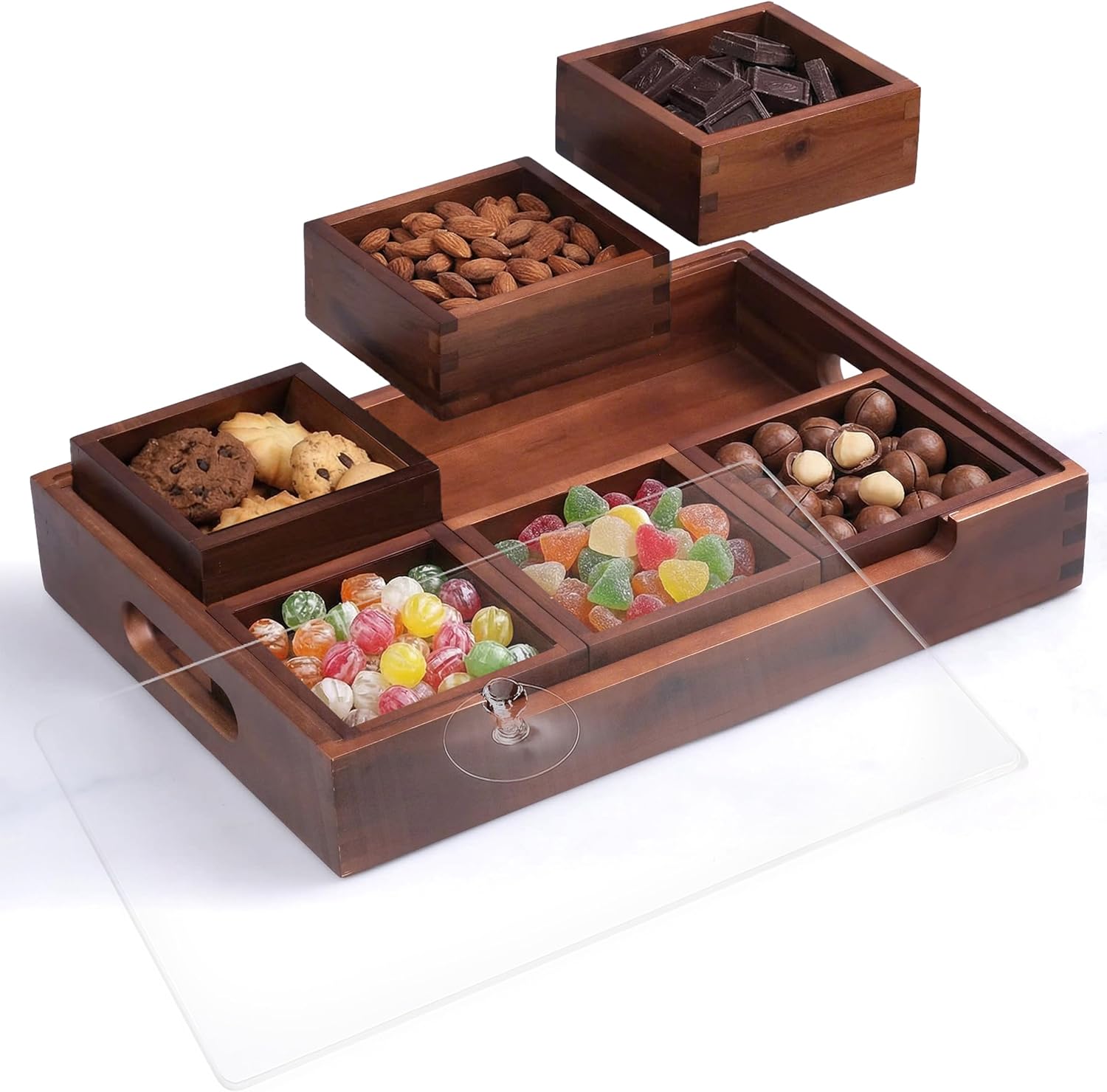 Set7 Wood Serving Tray With Handles And Lid – Large Rectangular Breakfast & Ottoman Tray with Raised Edges, Serving Platter Snack Tray, Serving Tray with Food, Drinks, Appetizer Dishes & Dessert Trays