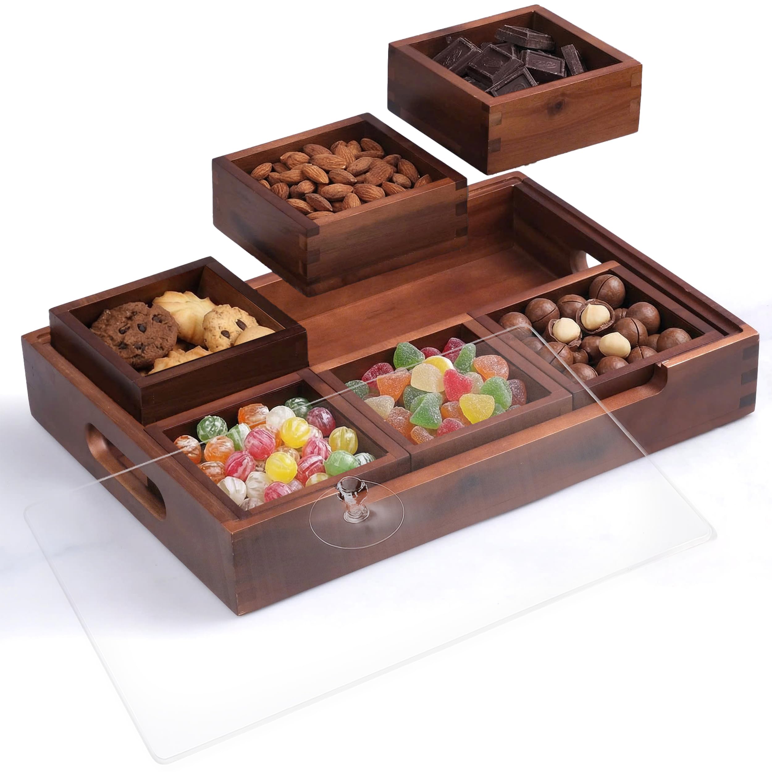 Set7 Wood Serving Tray With Handles And Lid – Large Rectangular Breakfast & Ottoman Tray with Raised Edges, Serving Platter Snack Tray, Serving Tray