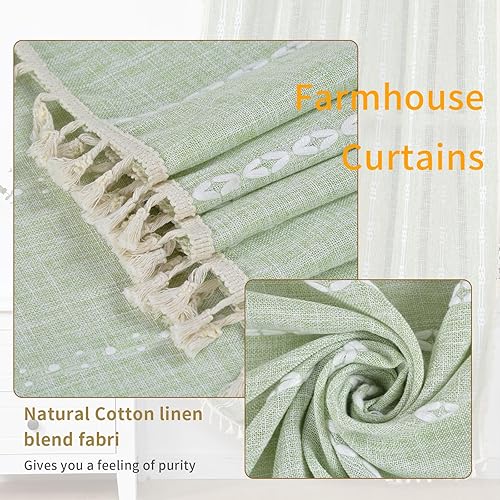 Miniatura 5 de Cortinas bohemias de estilo rústico para dormitorio, sala de estar, cortinas de lino y algodón de 84 pulgadas de largo, 2 panales, cortinas bohemias