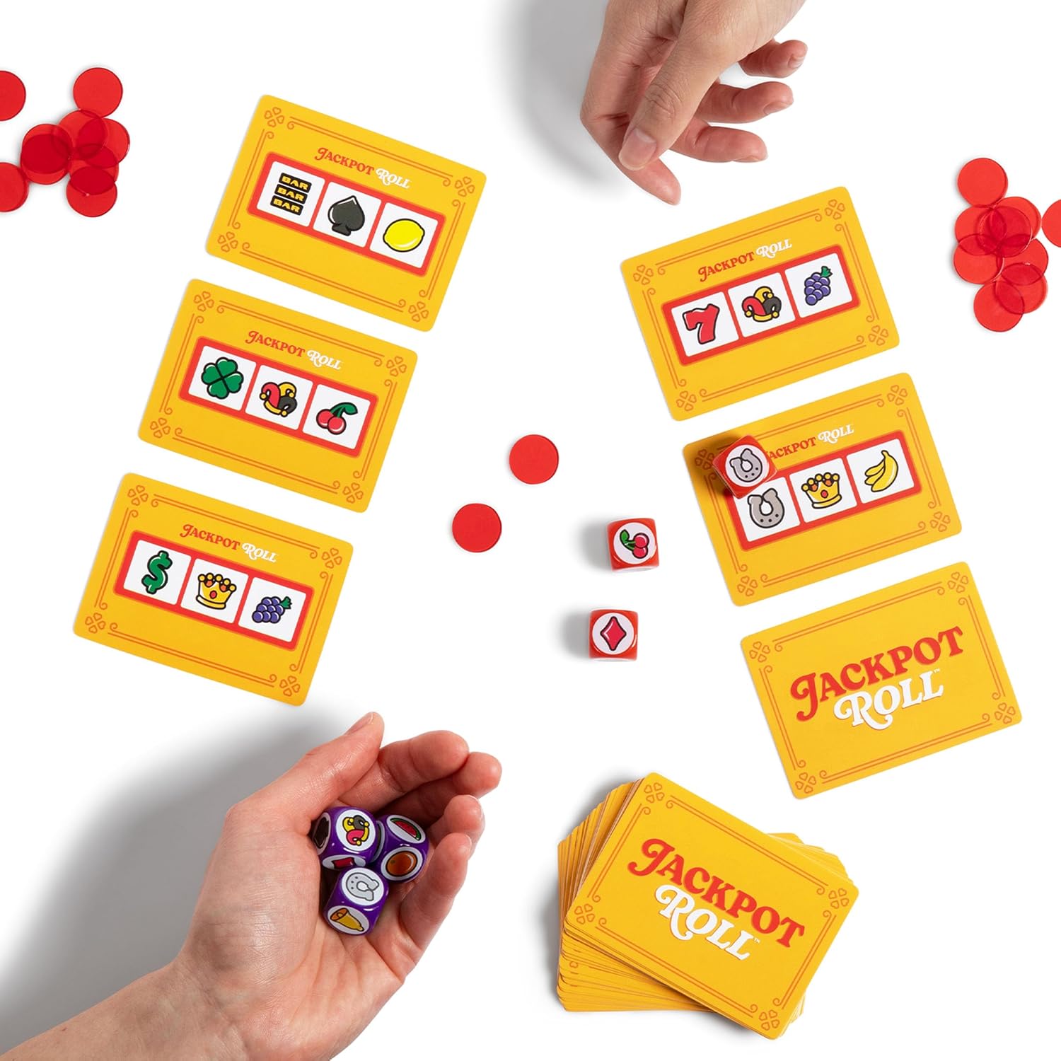 Jackpot Roll by Relatable – A Fast Paced Casino Themed Dice Game for Easter Family Game Night, Easter Basket Stuffers for Kids, Includes 20 Betting Tokens, 50 Cards, 12 Dice and Instructions - Image 3