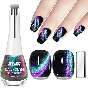 SUPWEE Cat Eye Nail Polish Non Gel (Need to Apply Black Coat), Quick Dry Cateye Magnetic Nail Polish with Magnet for Fingernail Fast Air Drying Lacquer Manicure Gift For Women Girls 16ml
