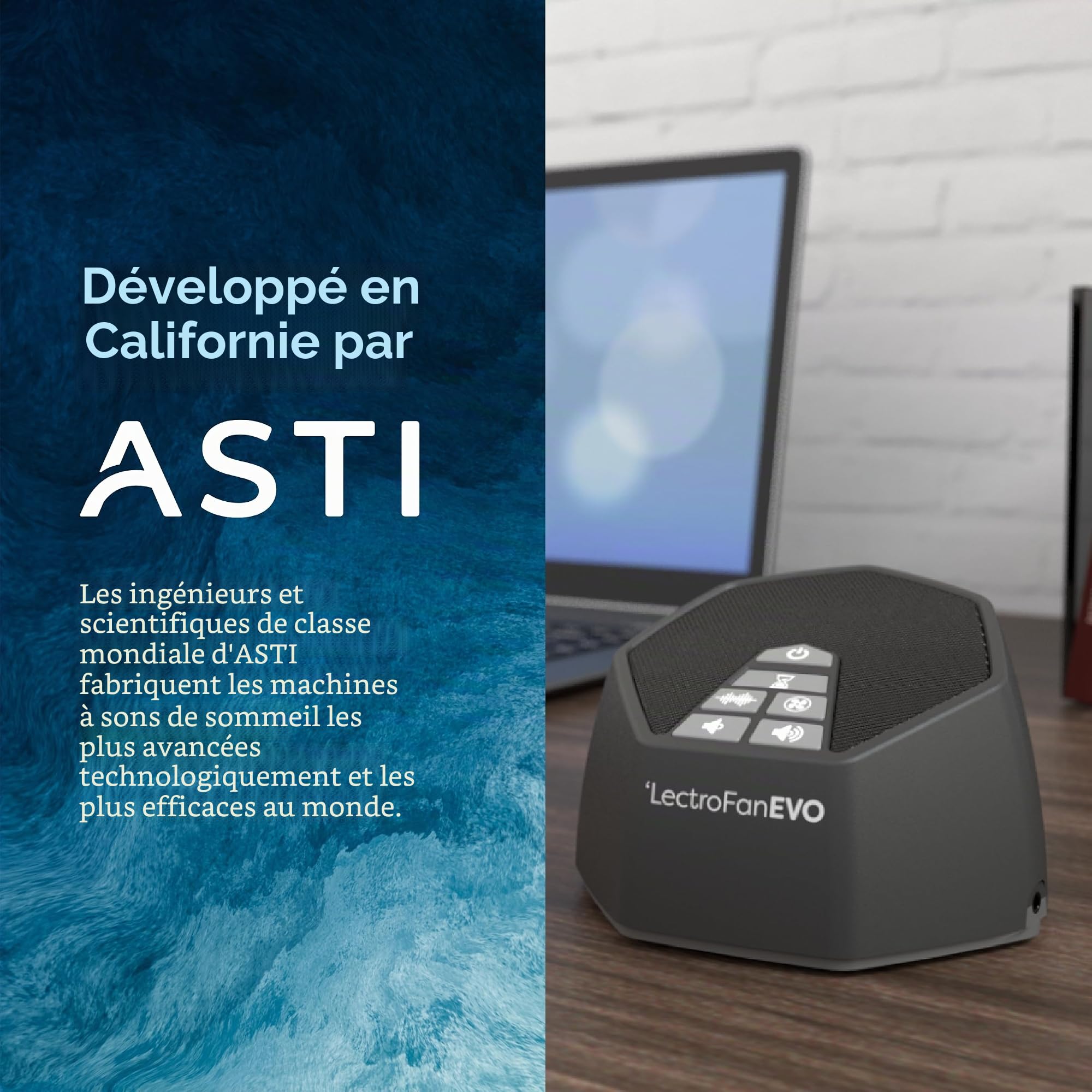 LectroFan Evo ASM1020-KK Machine à Bruit Blanc 22 Sons Uniques Non Bouclés Minuterie Sommeil Noir