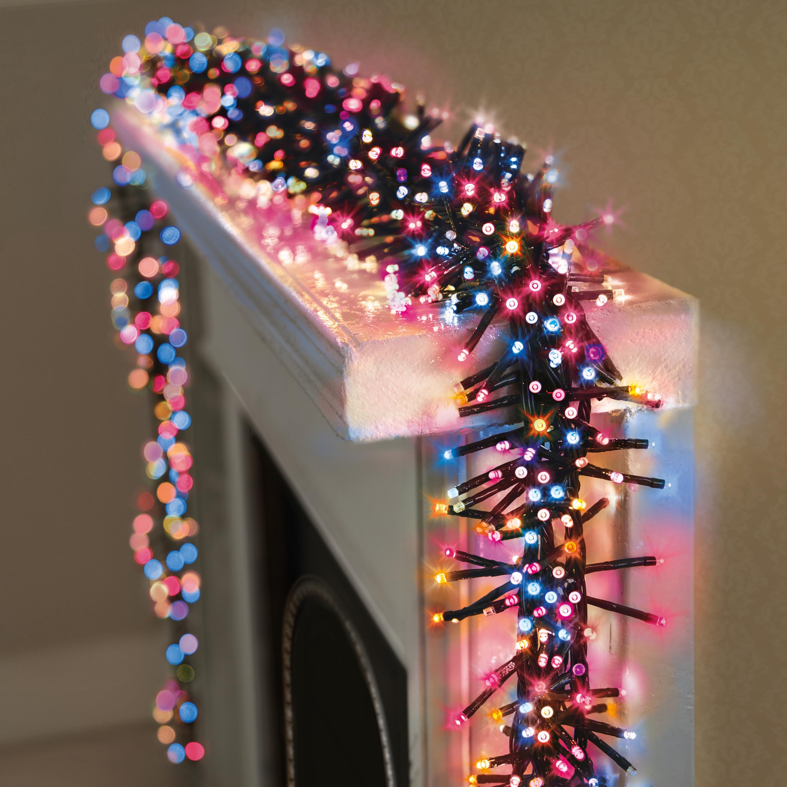 Premier 18.5m 1440 LED Cluster Christmas Lights – Multi Action Indoor Decoration with Timer – Rainbow