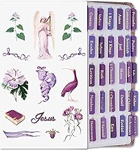 XKDOUS Purple Bible Tabs with Stickers, Laminated Gold Foil Large Print Bible Tabs for Women Men, 66 Bible Book Tabs for Old and New Testament, 9 Blank Tabs for Study Bible (Hyacinth Purple)
