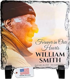 Square personalized memorial photo rock slate frame