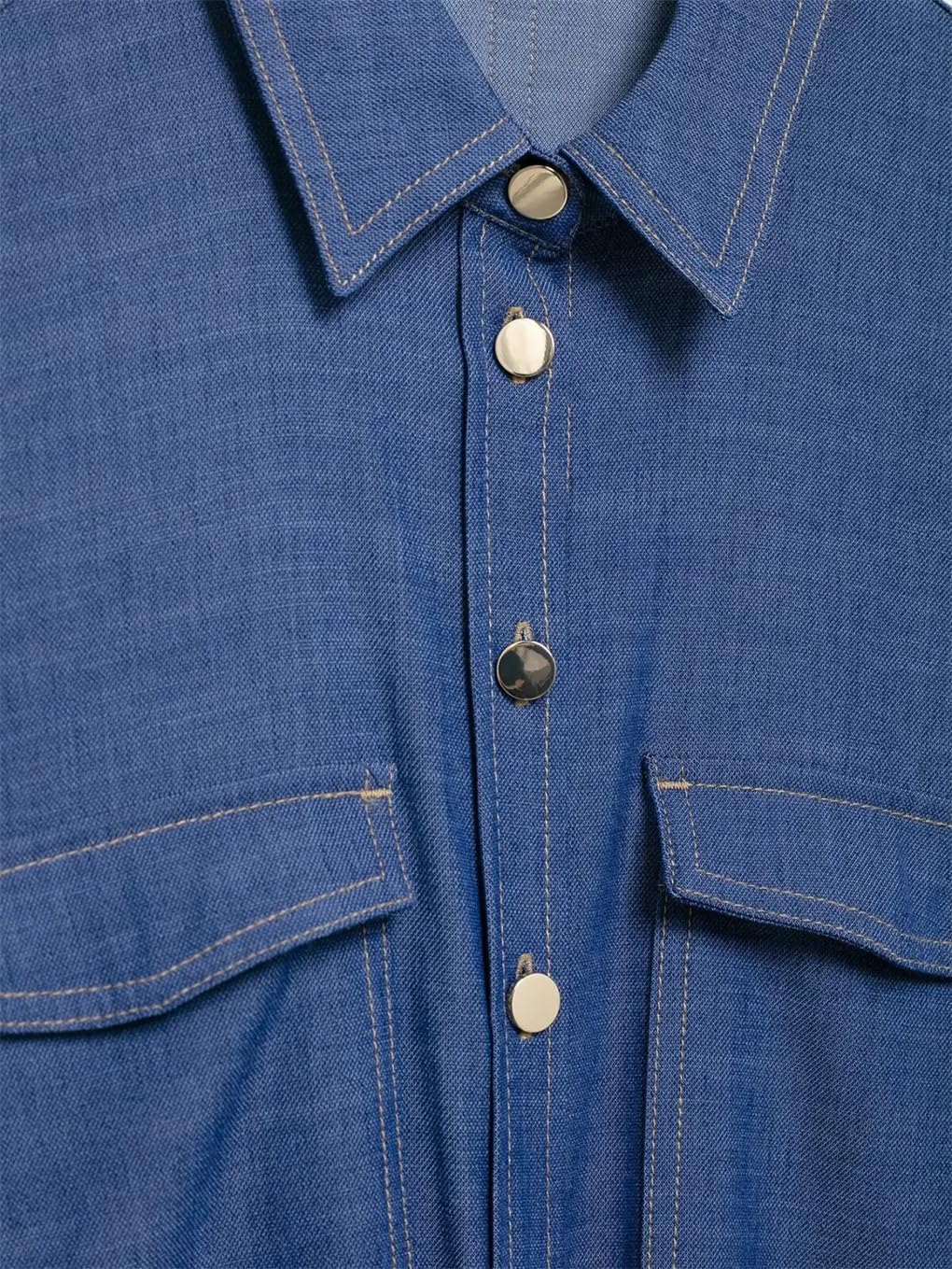Women's Patch Pocket Lapel Button Loose Long Sleeve Top