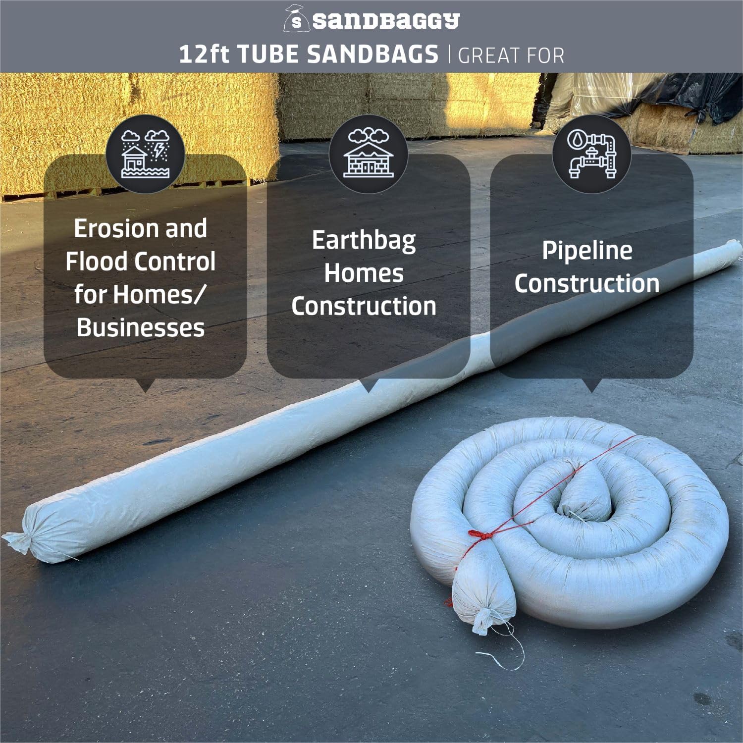Sandbaggy Empty Tube Sandbags w/UV Protection | Helps Build Earthbag Homes Faster | Sandbag Protects Homes & Businesses from Flooding | Similar to SuperAdobe Bags