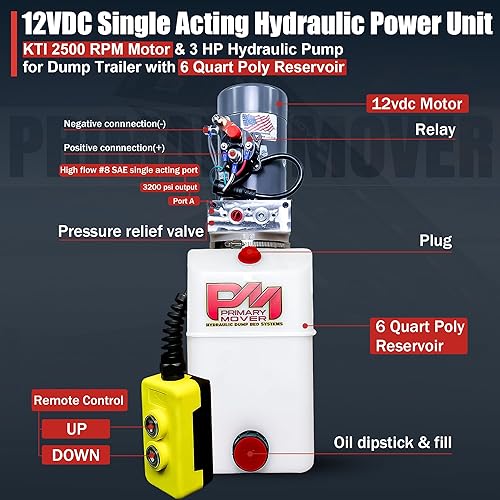 Miniatura 29 de KTI Bomba hidráulica de doble efecto de 4 cuartos de galón para remolque volquete - Unidad de potencia hidráulica - Bomba de remolque de volcado