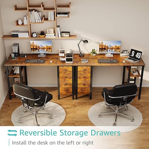 Miniatura 4 de Lufeiya Escritorio para computadora de 47 pulgadas con 4 cajones y estantes de almacenamiento, escritorio de estudio de trabajo para oficina en