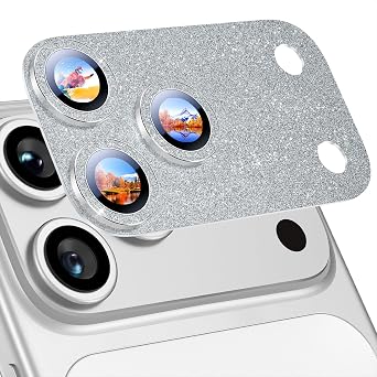 Uyiton for iPhone 17 Pro Camera Lens Protector - Metal Camera Protector | Not Easy to Break, Strong Adsorption, Case-Friendly, Metal 9H Sapphire Glass Rear Camera Screen Cover, Glitter Silver