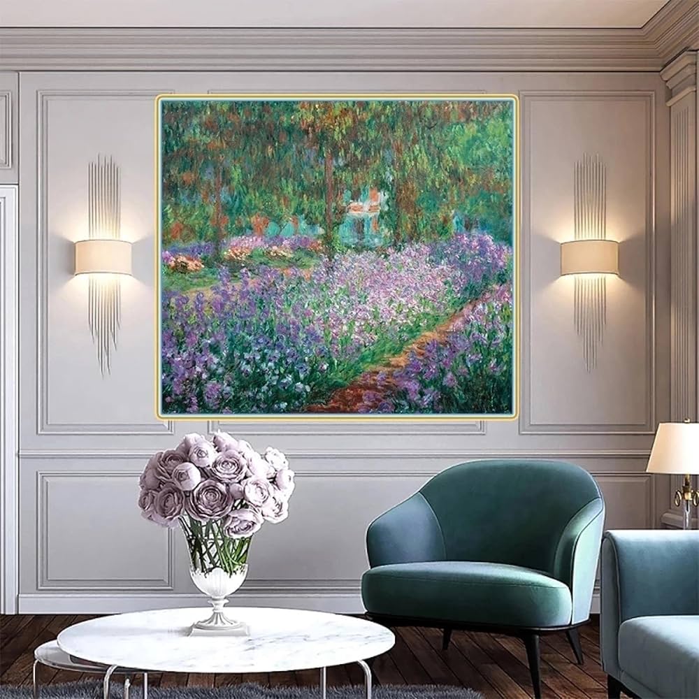 Stampa Su Tela Claude Monet - Il Giardino Iris A Giverny (120x80cm) Quadro Artistico Per Arredamento - Foto 6