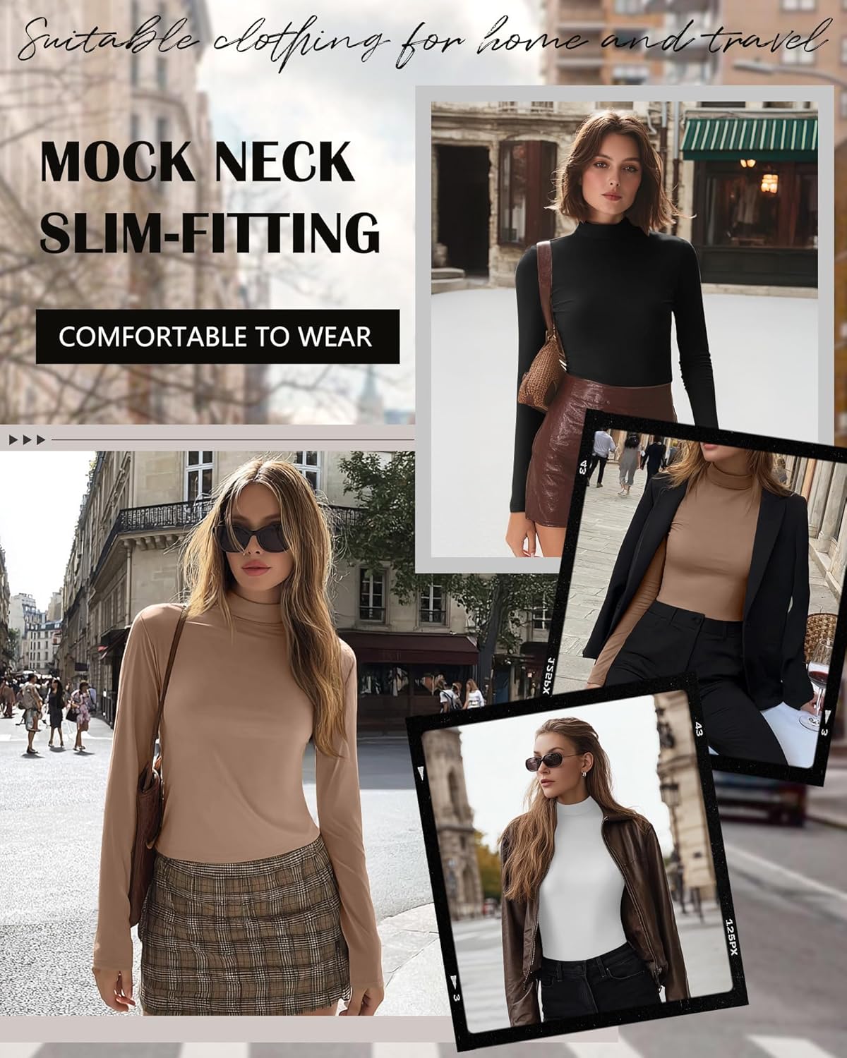 Huukeay 3 Pack Women's Long Sleeve Turtleneck Shirts, Mock Neck Tops Slim Fit Base Undershirt Basic Fall Layer Tee - Image 2