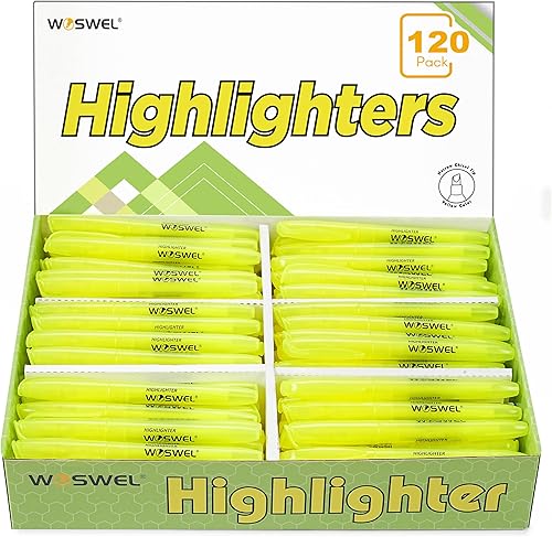 Juego de 120 marcadores de resaltadores amarillos fluorescentes para subrayar, color transparente visible, carcasa de bolígrafo fluorescente, marca