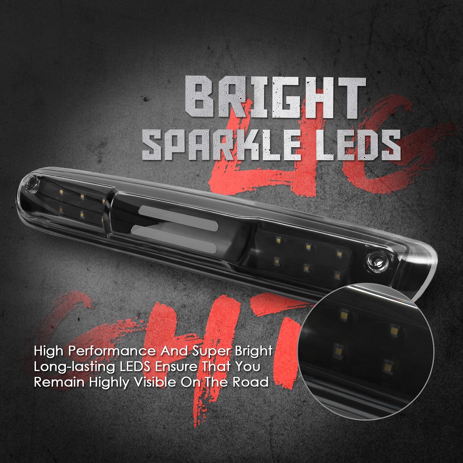 High Mount 3rd Stop Light Compatible with 2007-2013 Chevy Silverado/GMC Sierra 1500 2500HD 3500HD Third Center Cargo Reverse Rear LED Brake Light Bar Taillight (Black Smoke)