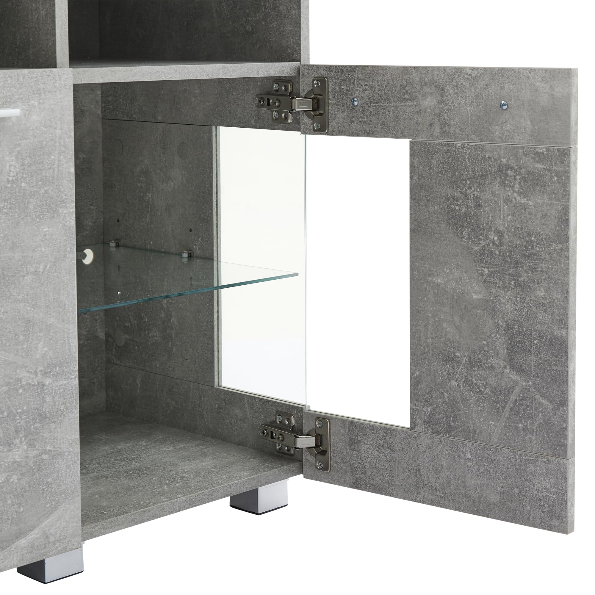 Sideboard Wohnzimmer, Sideboard 140cm breit, Kommode Flur mit LED Beleuchtung aus Gehärtetem Glas, 140x40x70cm, Grau
