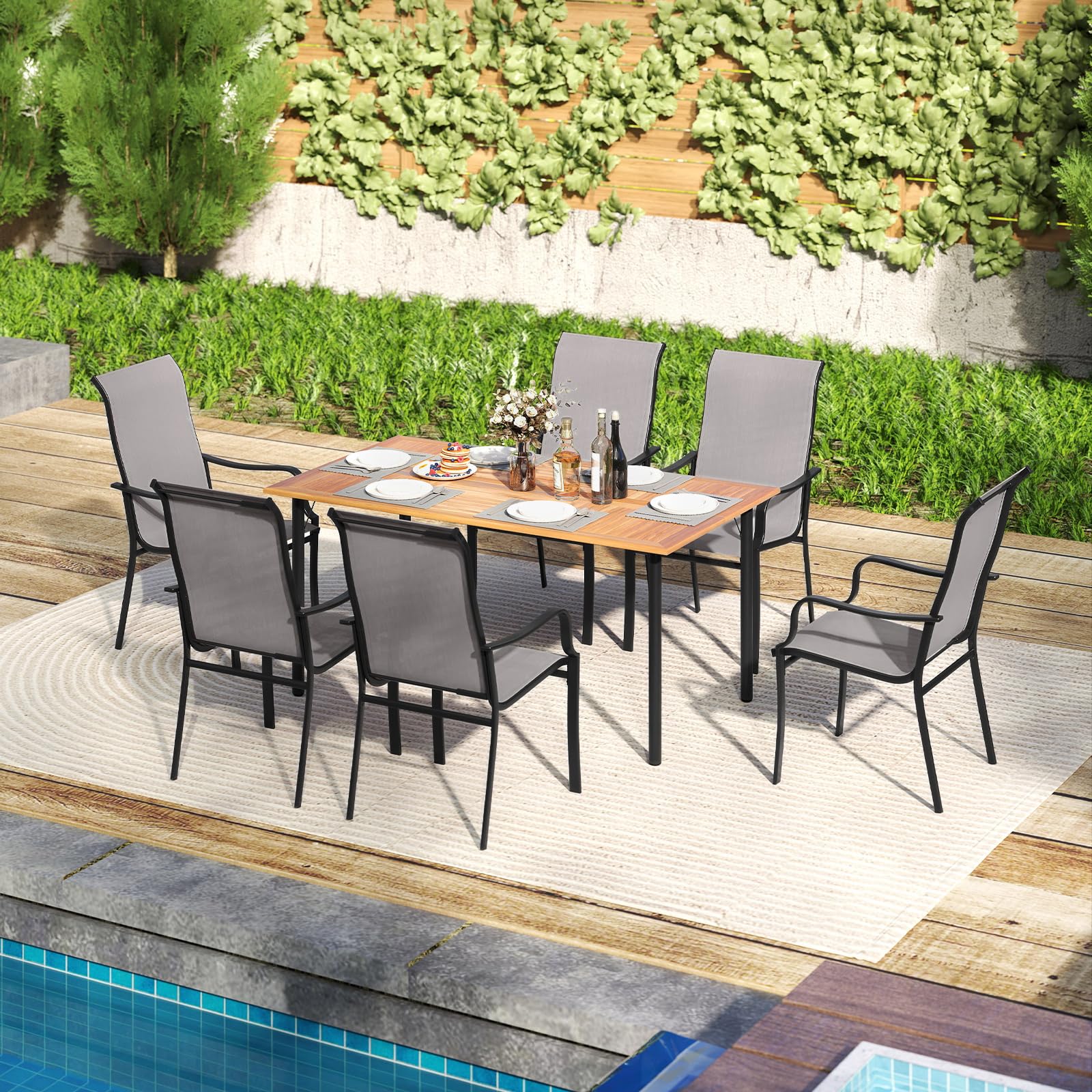 COSTWAY 2 Sillas Jardin Exterior Textilene, Sillas Comedor con Respaldo Alto y Asiento Ancho, Estructura Metálica, Terraza Balcon Exterior, 56 x 73 x 101 cm, Carga 150kg