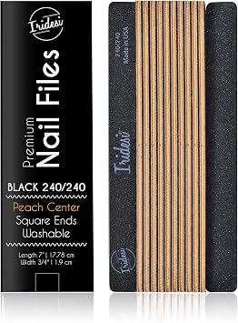 Professional Nail Files Black Washable Emery Boards 7 Inches Long Square End Serrated Edge 12 Fingernail Files Per Pack 240/240