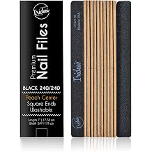 Professional Nail Files Black Washable Emery Boards 7 Inches Long Square End Serrated Edge 12 Fingernail Files Per Pack 240/240
